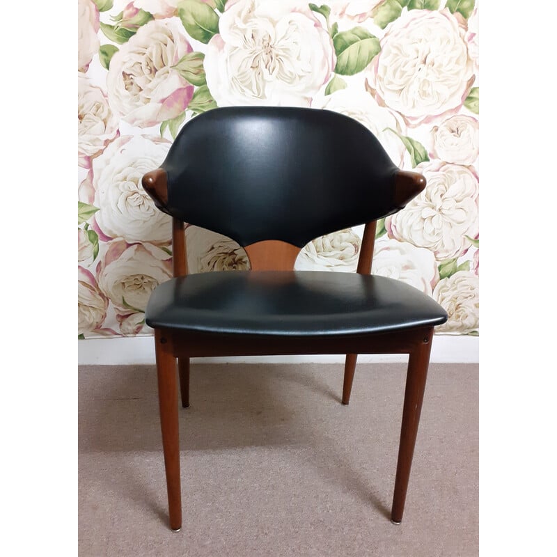 Vintage office chair in solid teak and black skai by Mahjongg, Holland 1960