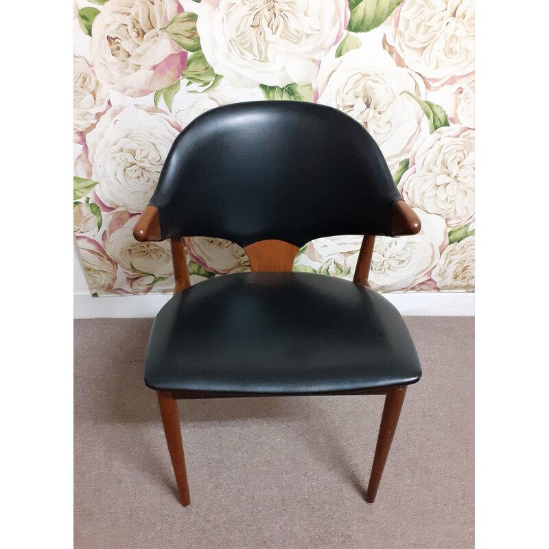 Vintage office chair in solid teak and black skai by Mahjongg, Holland 1960