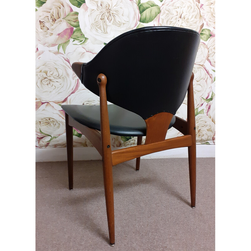 Vintage office chair in solid teak and black skai by Mahjongg, Holland 1960