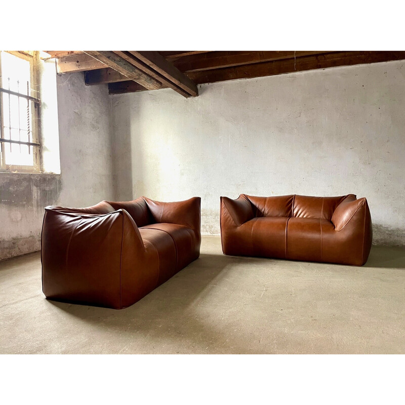 Vintage Le Bambole sofas in cognac leather by Mario Bellini for B and B, Italy 1970