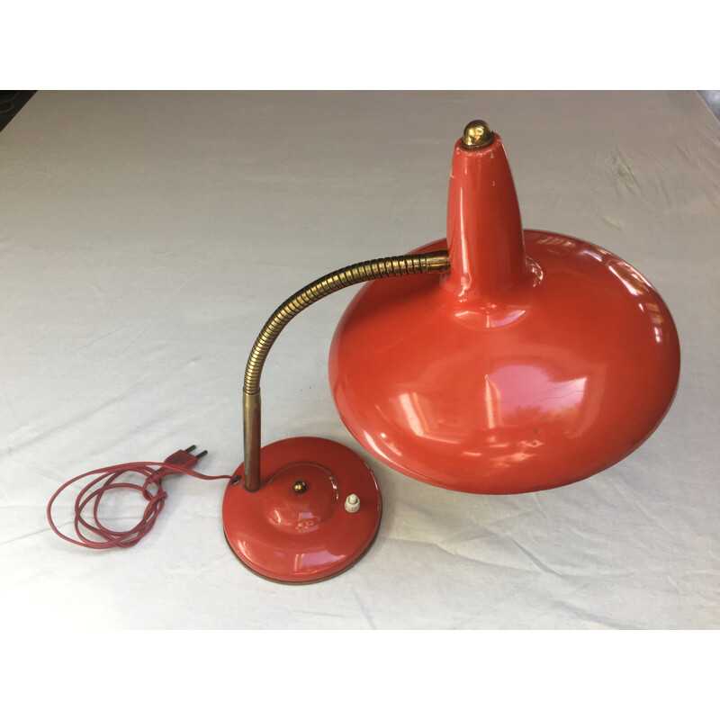 Aluminor red-orange table lamp - 1950s