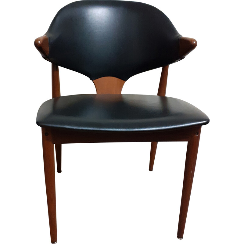 Vintage office chair in solid teak and black skai by Mahjongg, Holland 1960