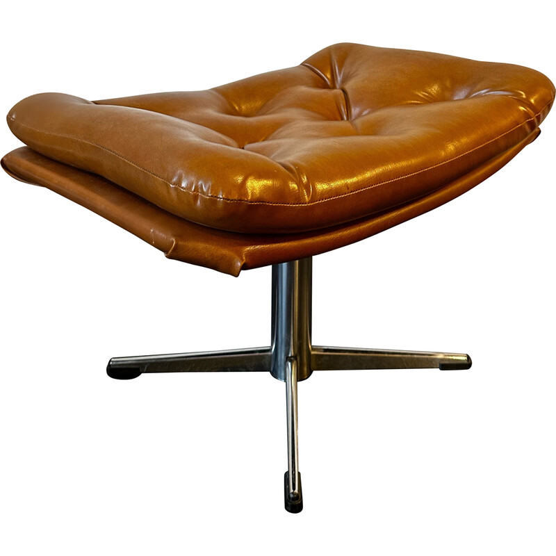 Dutch vintage footrest in caramel-toned leather and chrome by Karamel, 1960