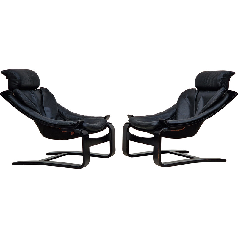 Pair of vintage Kroken armchairs by Ake Fribyter for Nelo, Sweden 1970