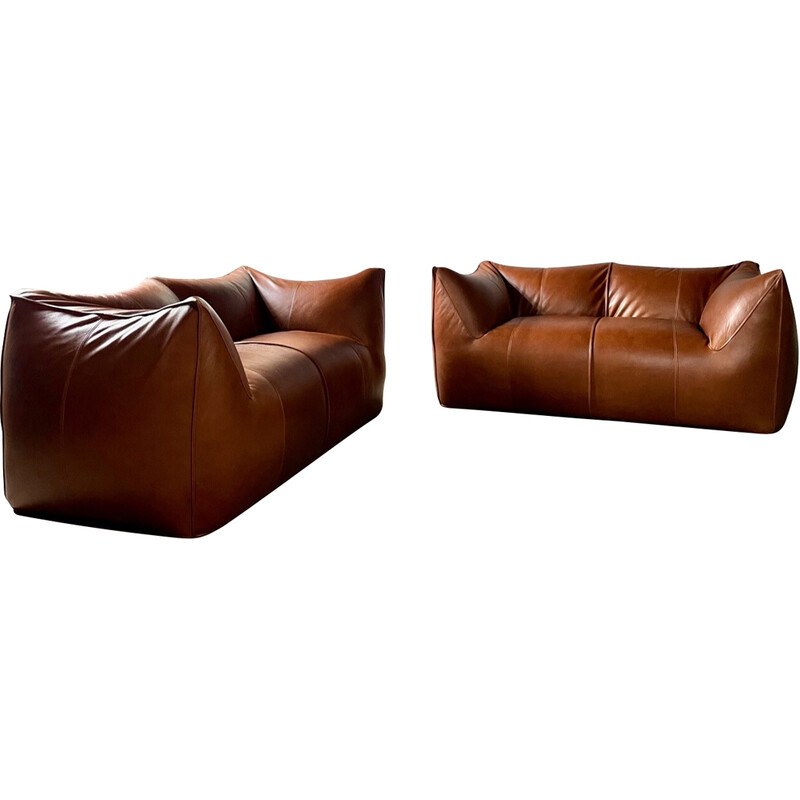 Vintage Le Bambole Sofas in cognacfarbenem Leder von Mario Bellini für B and B, Italien 1970