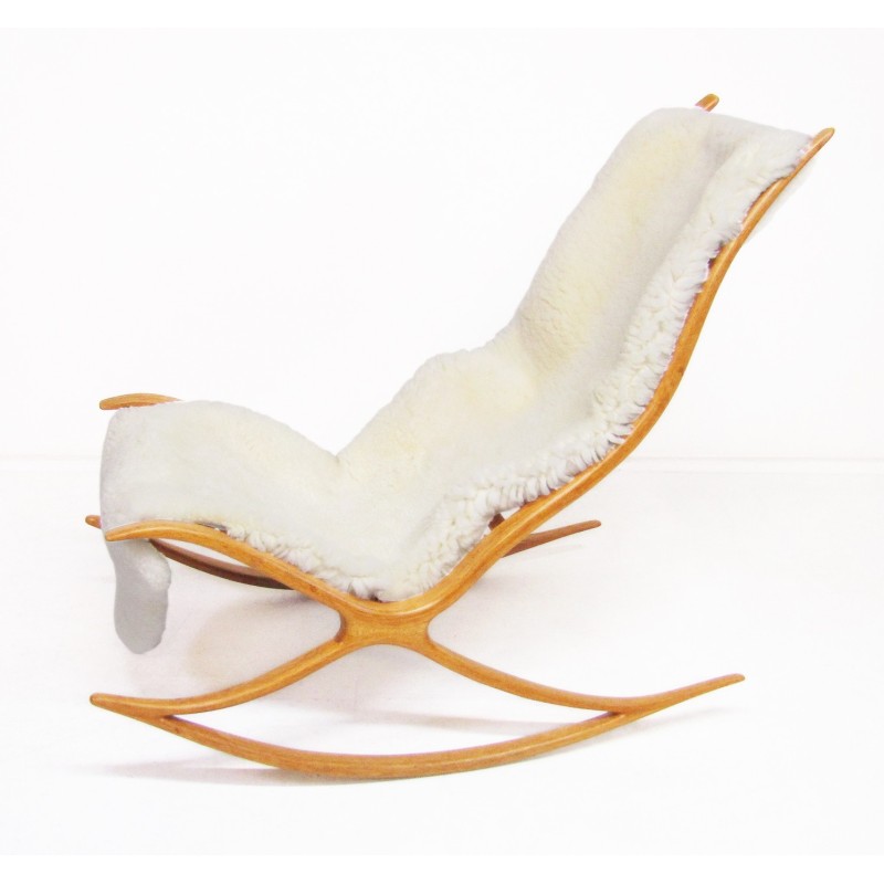 Vintage sculptural Wishbone rocking chair in oakwood by Robin Williams, 1960s