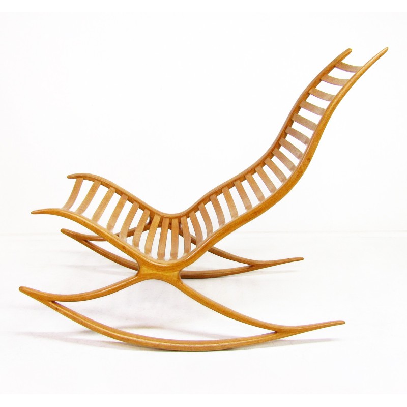 Vintage sculpturale Wishbone schommelstoel in eikenhout van Robin Williams, jaren 1960