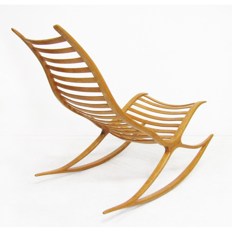 Vintage sculptural Wishbone rocking chair in oakwood by Robin Williams, 1960s