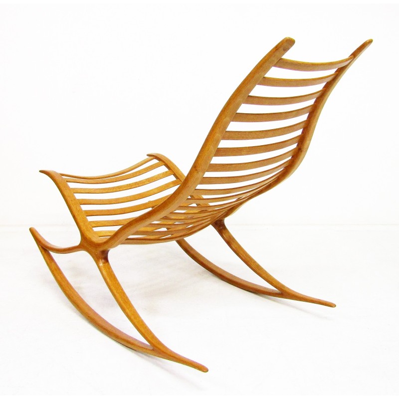 Vintage sculptural Wishbone rocking chair in oakwood by Robin Williams, 1960s