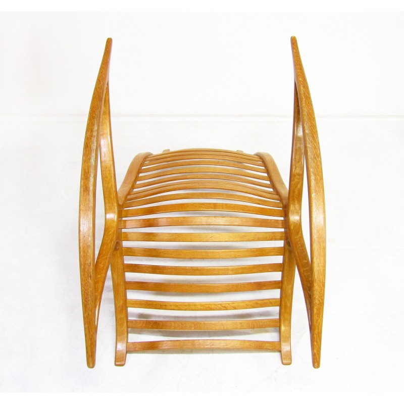 Cadeira de baloiço Wishbone escultural vintage em madeira de carvalho de Robin Williams, anos 60