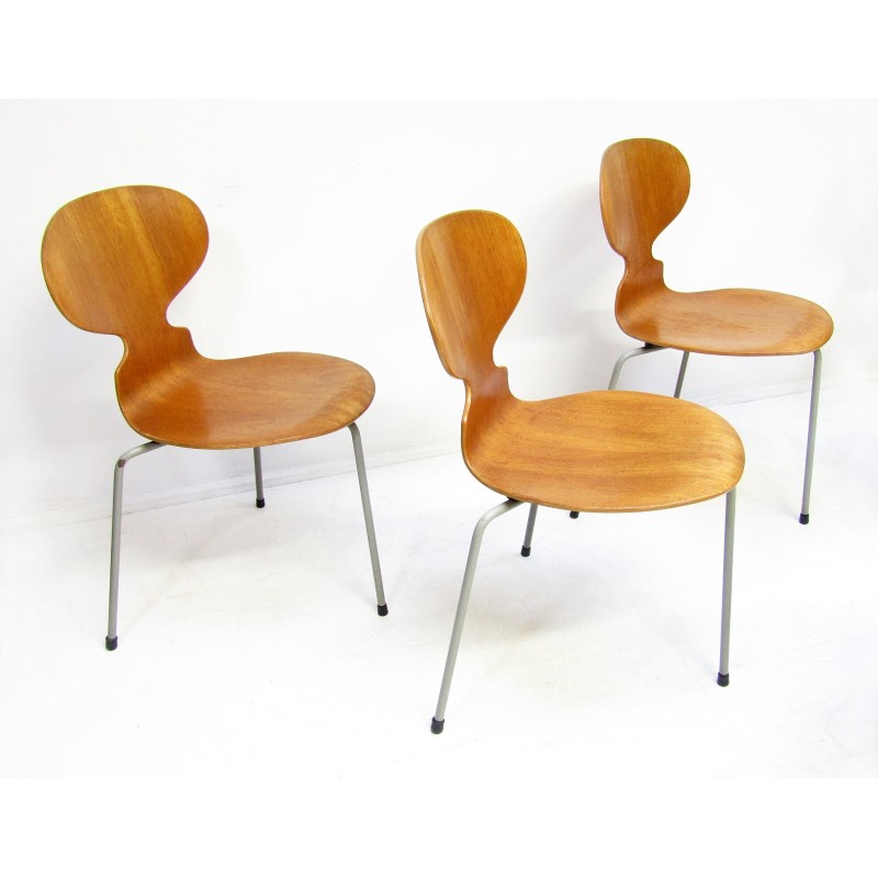 Set of 6 vintage Ant chairs in teak by Arne Jacobsen for Fritz Hansen, 1950s