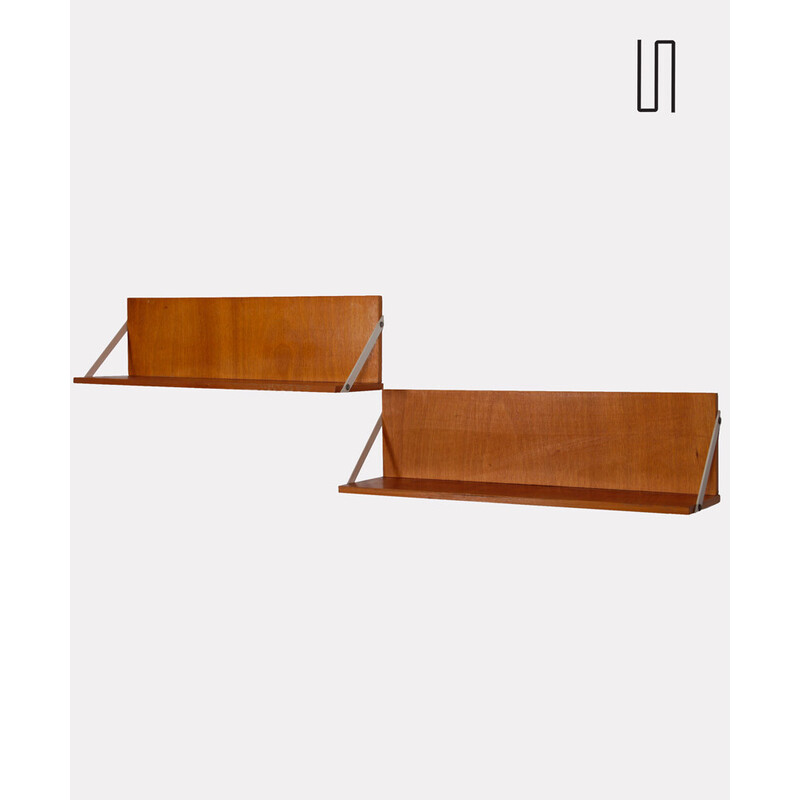 Pair of vintage teak wall shelves, Czech 1960