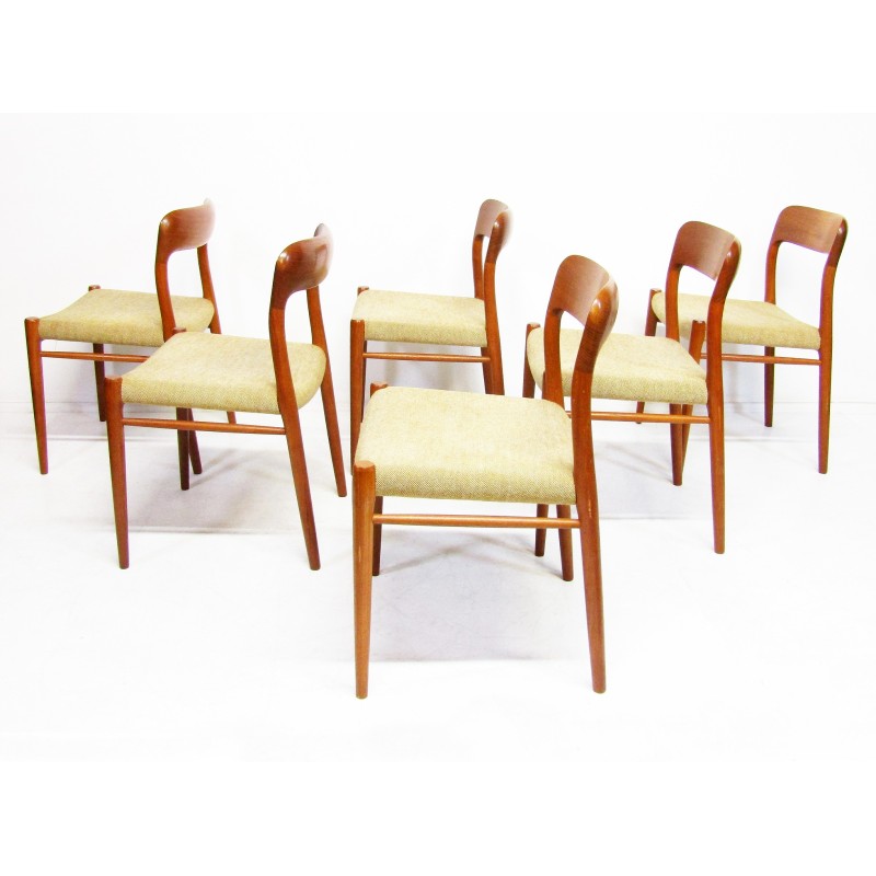 Set di 6 sedie vintage in teak modello 75 di Niels Moller per Jl Moller, 1950