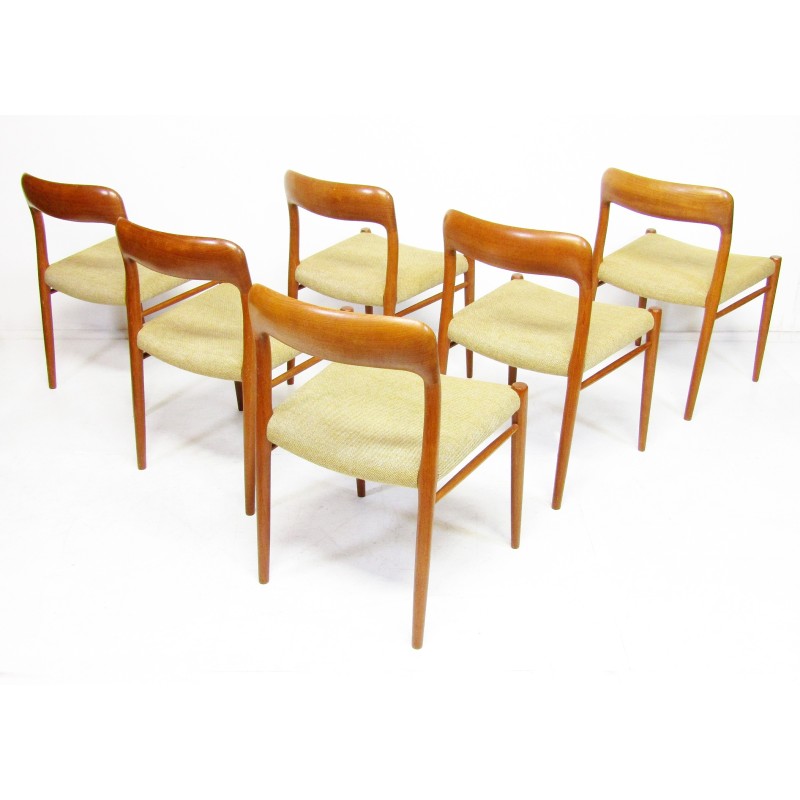 Set di 6 sedie vintage in teak modello 75 di Niels Moller per Jl Moller, 1950