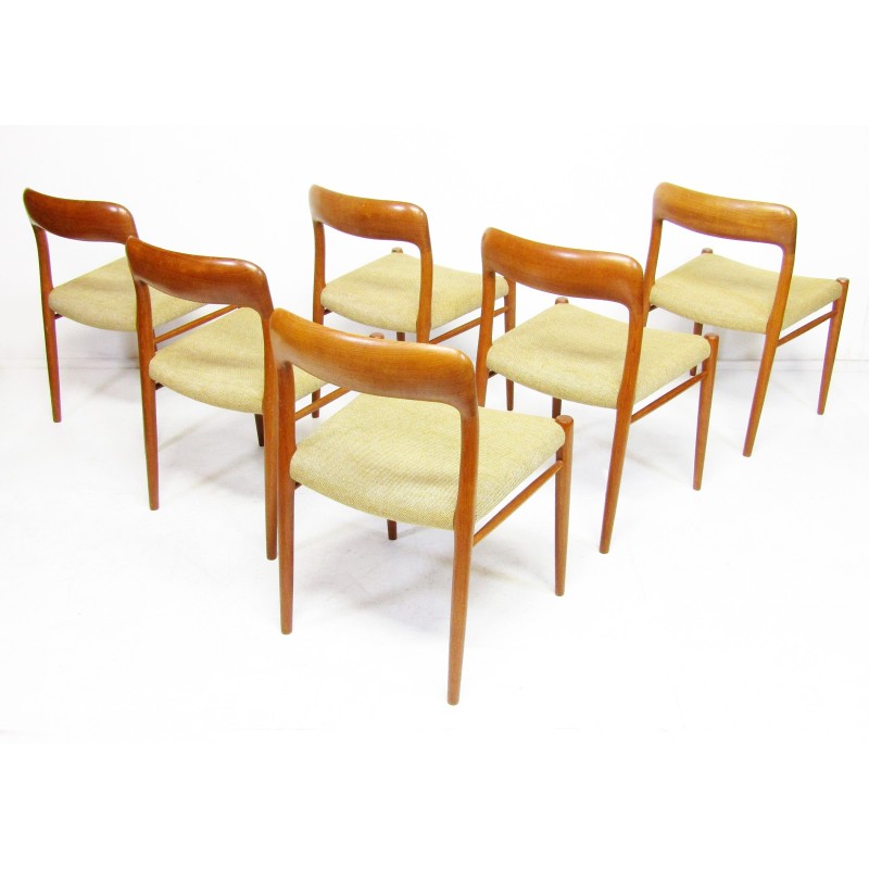 Set of 6 vintage teak chairs model 75 by Niels Moller for Jl Moller, 1950