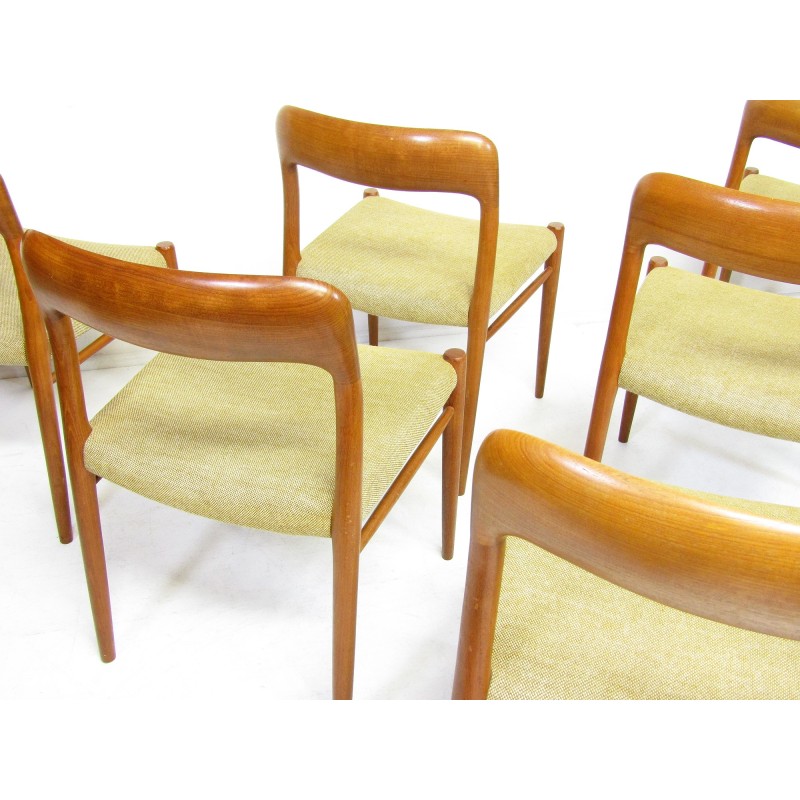 Conjunto de 6 cadeiras vintage em teca modelo 75 de Niels Moller para Jl Moller, 1950