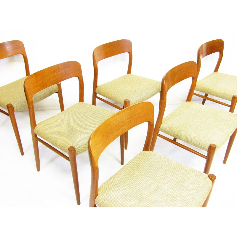 Set van 6 vintage teakhouten stoelen model 75 van Niels Moller voor Jl Moller, 1950