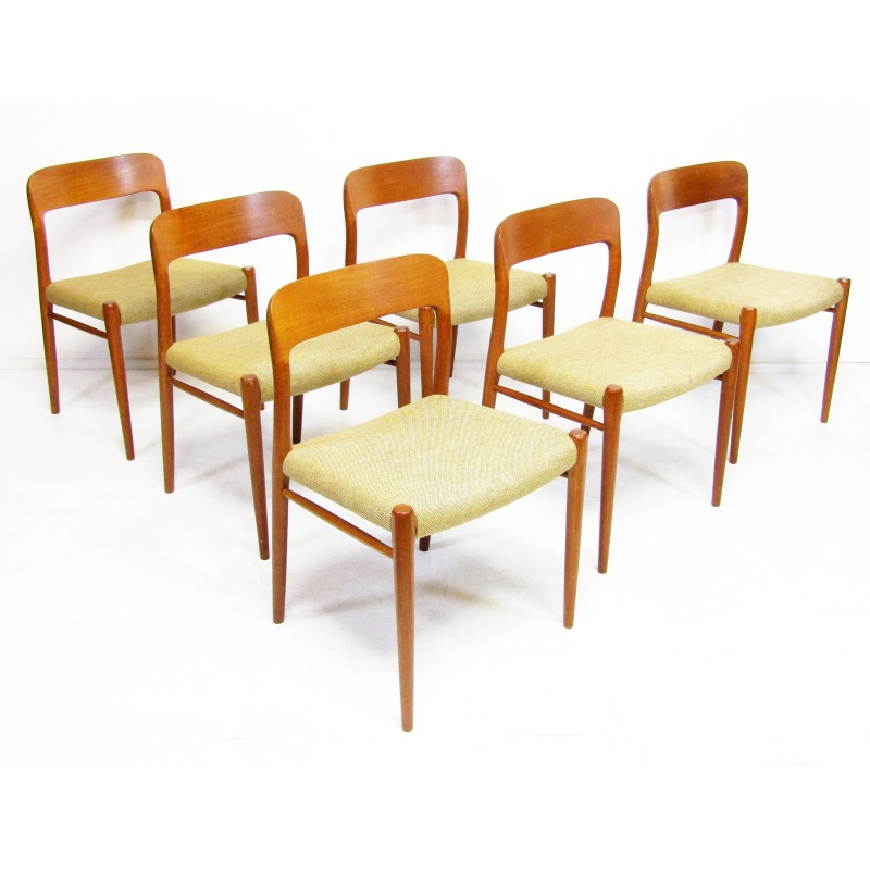 Set di 6 sedie vintage in teak modello 75 di Niels Moller per Jl Moller, 1950