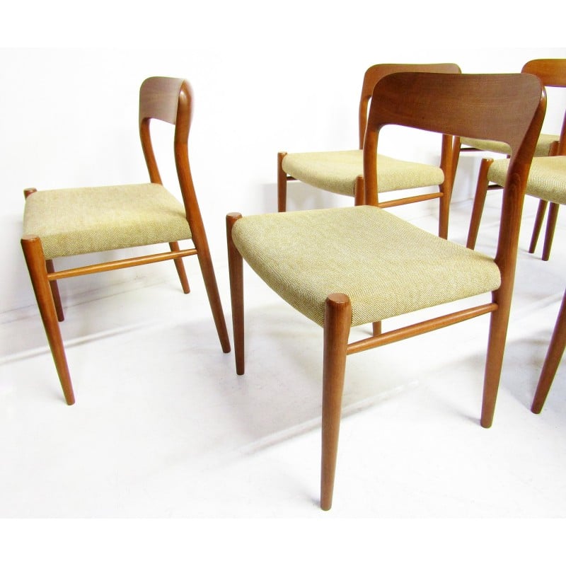 Set of 6 vintage teak chairs model 75 by Niels Moller for Jl Moller, 1950