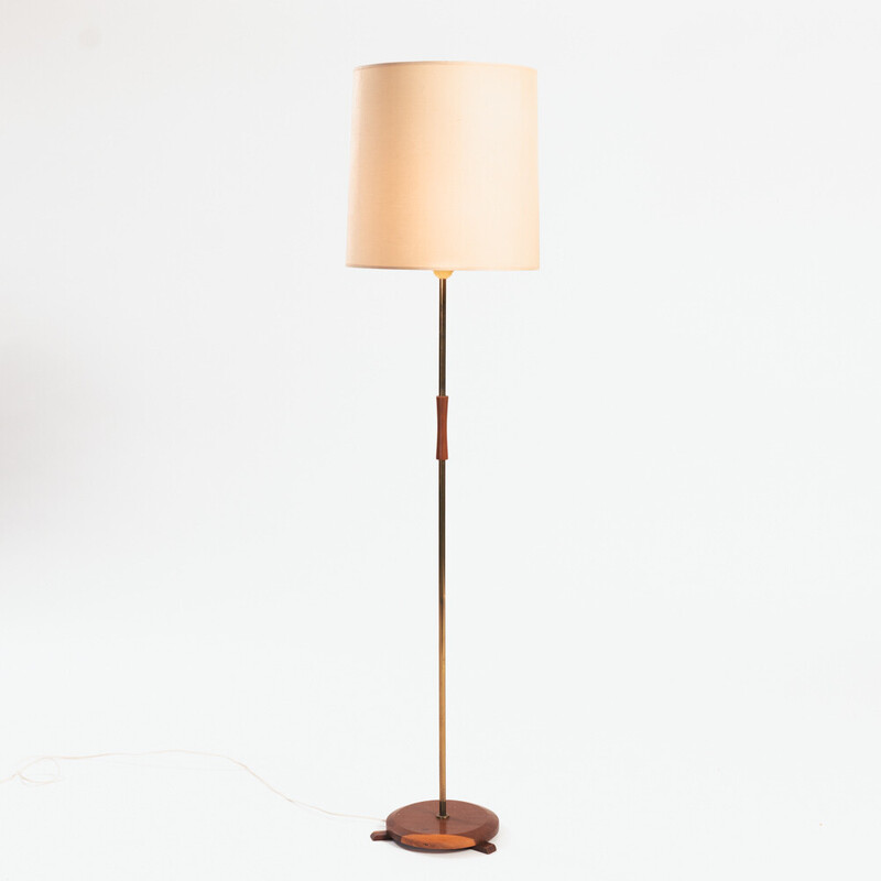 Vintage floor lamp in brass and wood by Carl Fagerlund for Orrefors, Sweden 1960s