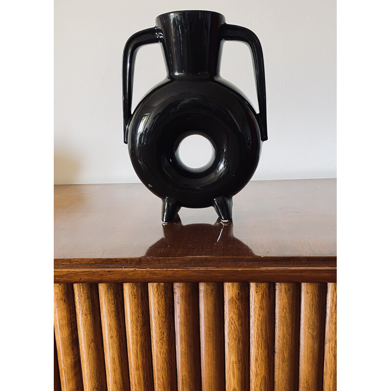Vintage organic black ceramic vase, France 1970s