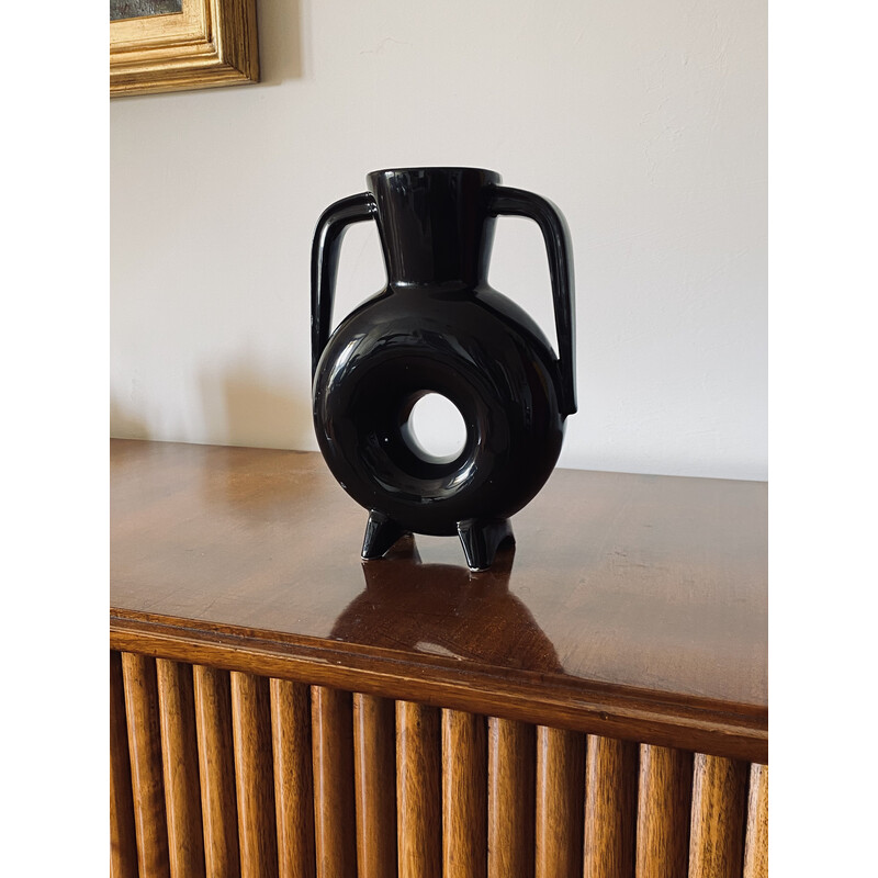 Vintage organic black ceramic vase, France 1970s