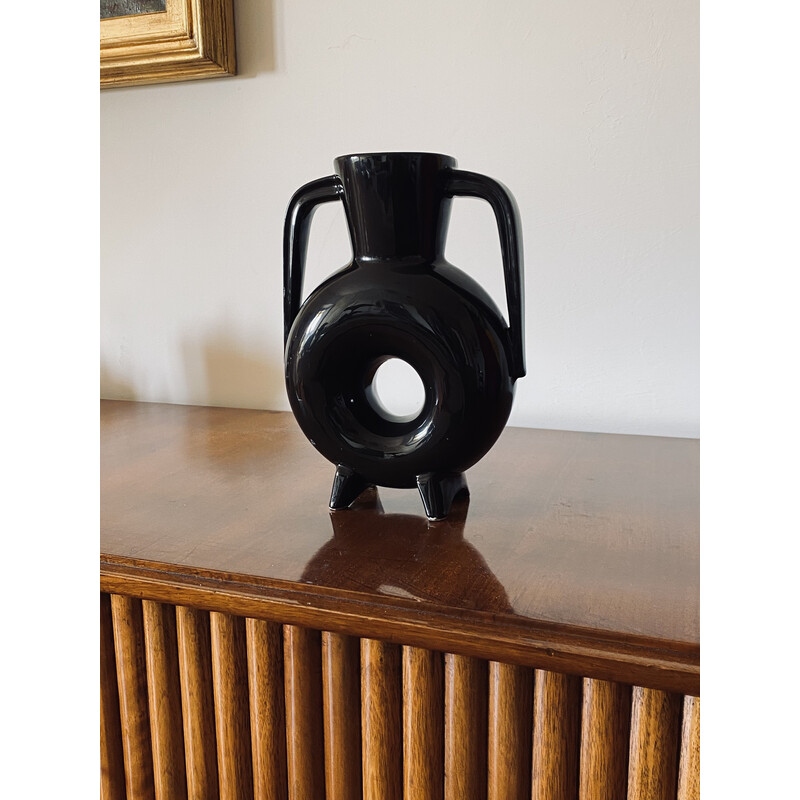 Vintage Vase aus schwarzer Keramik, Frankreich 1970er