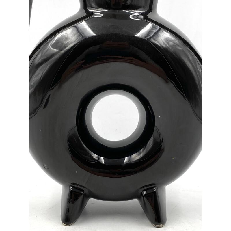 Jarrón vintage de cerámica negra orgánica, Francia años 70
