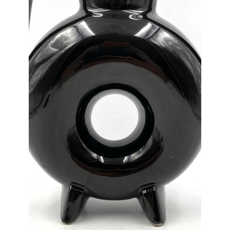 Vase vintage en céramique noire organique, France 1970