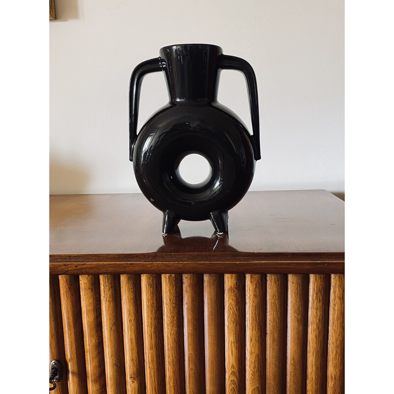 Vase vintage en céramique noire organique, France 1970