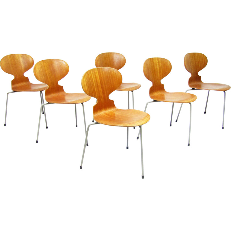Set of 6 vintage Ant chairs in teak by Arne Jacobsen for Fritz Hansen, 1950s