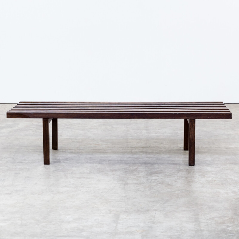 Wengé slatted bench, museum bench - 1960s