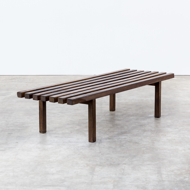Wengé slatted bench, museum bench - 1960s