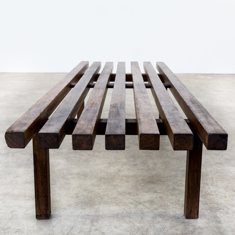 Wengé slatted bench, museum bench - 1960s
