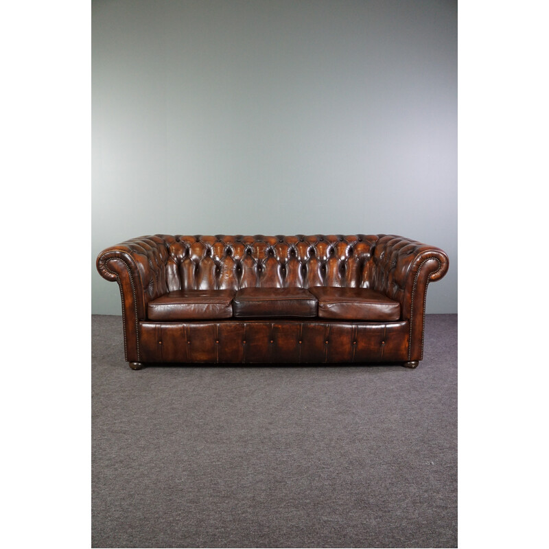 Divano Chesterfield in pelle di mucca vintage