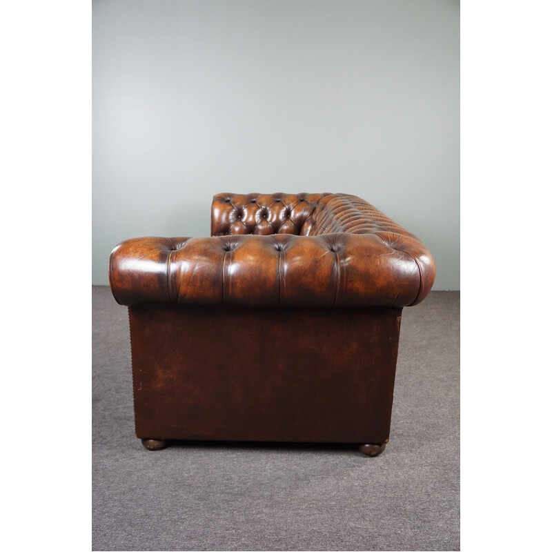 Divano Chesterfield in pelle di mucca vintage