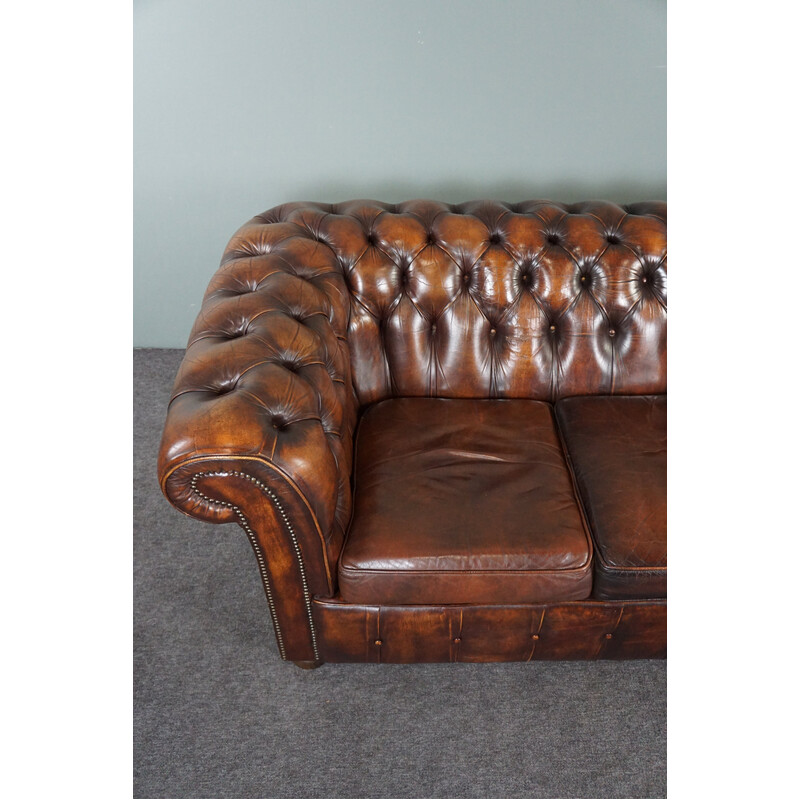 Divano Chesterfield in pelle di mucca vintage