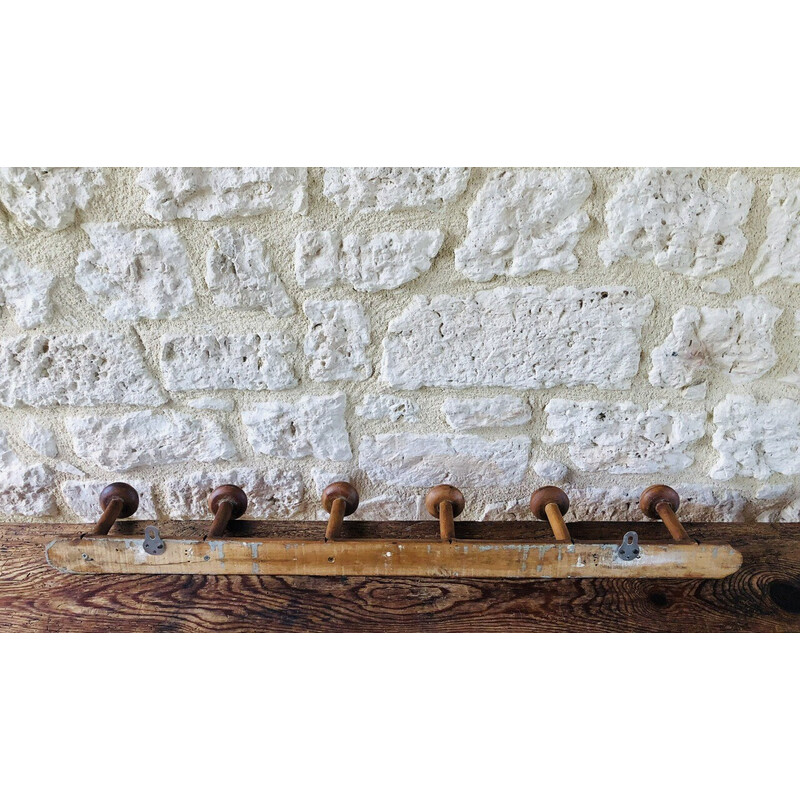 Vintage wall coat rack with 6 pegs, 1950-1960