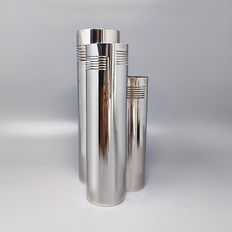 Vintage Space Age silver plated vase by Sassetti, Italy 1970s