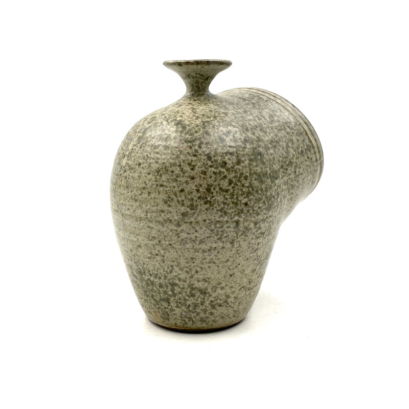 Vaso vintage in ceramica verde organica, Francia 1960