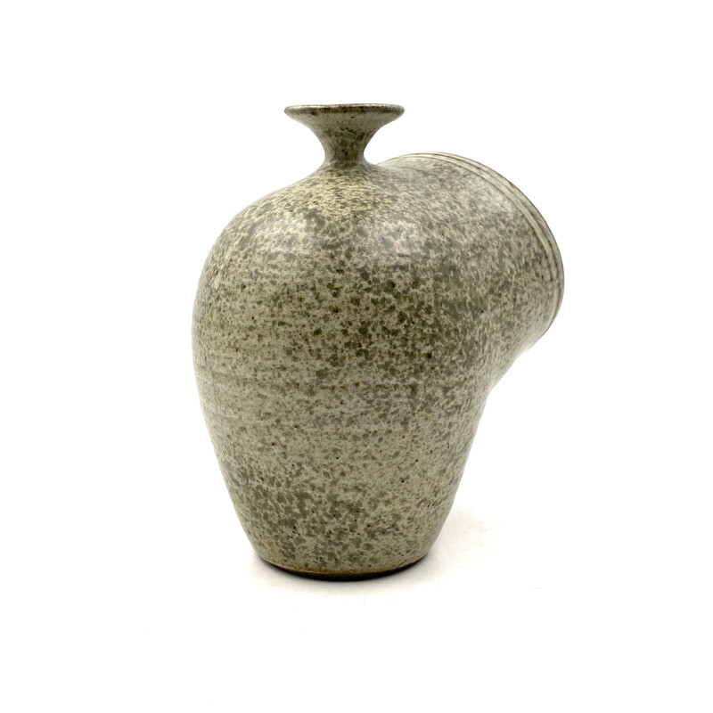 Vintage organic green ceramic vase, France 1960s