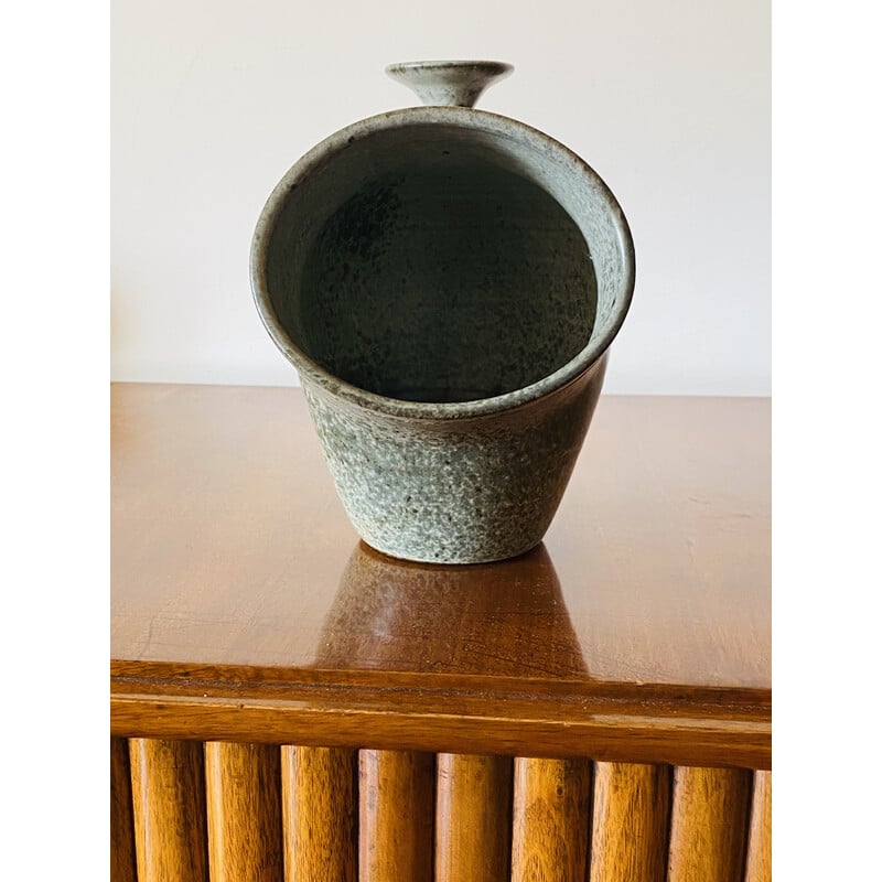 Vintage organic green ceramic vase, France 1960s