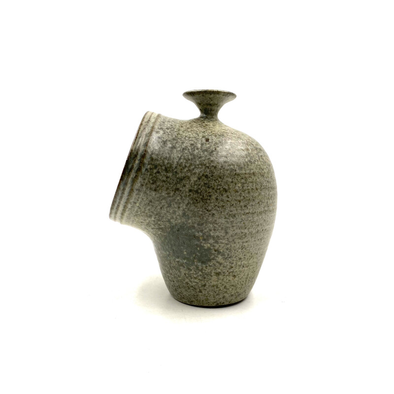 Vintage organic green ceramic vase, France 1960s