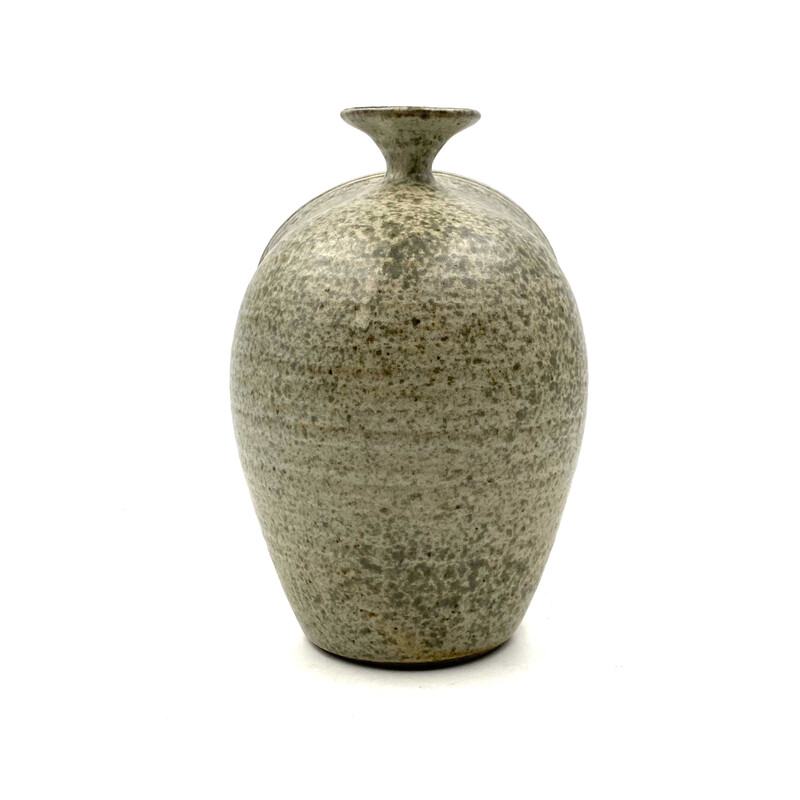 Vase vintage en céramique verte organique, France 1960