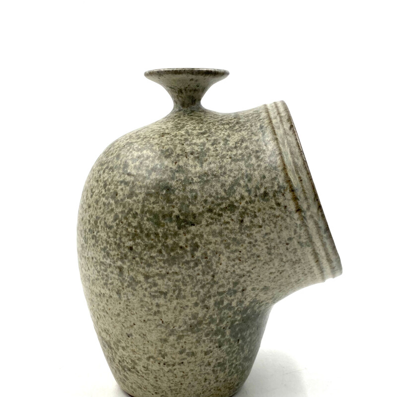 Vintage organic green ceramic vase, France 1960s