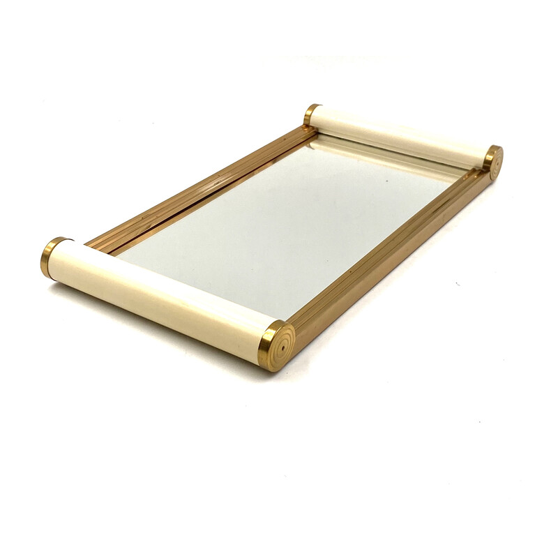 Vintage Art Deco white and gold mirrored tray, France 1920s