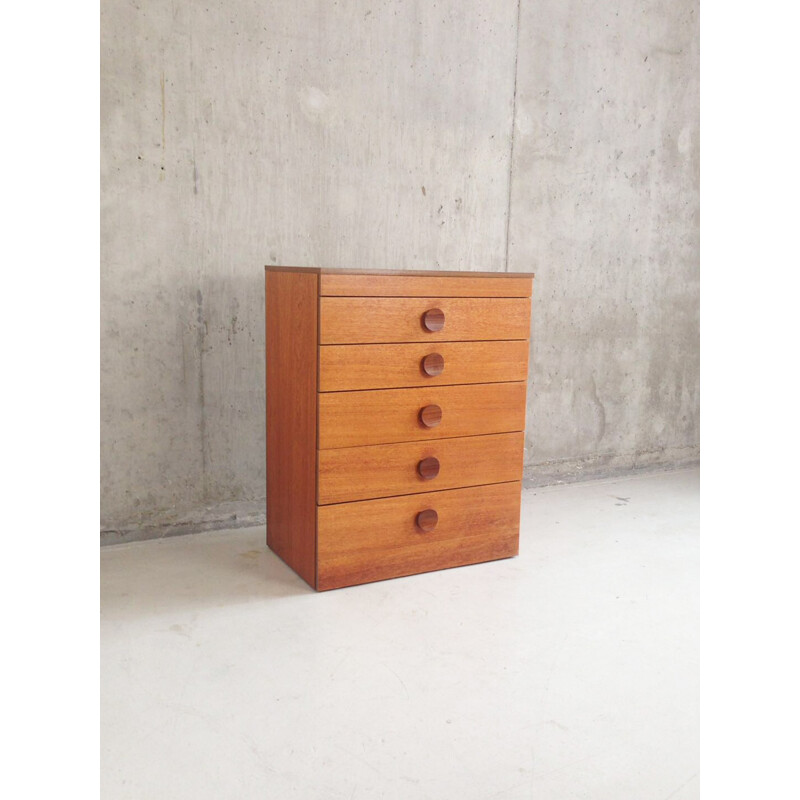 Mid century teak chest of drawers with lift up mirror and jewellery tray - 1970s
