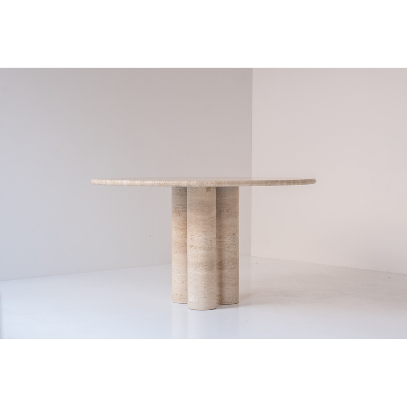 Vintage Il Colonnato travertine round dining table by Mario Bellini for Cassina, Italy 1970s