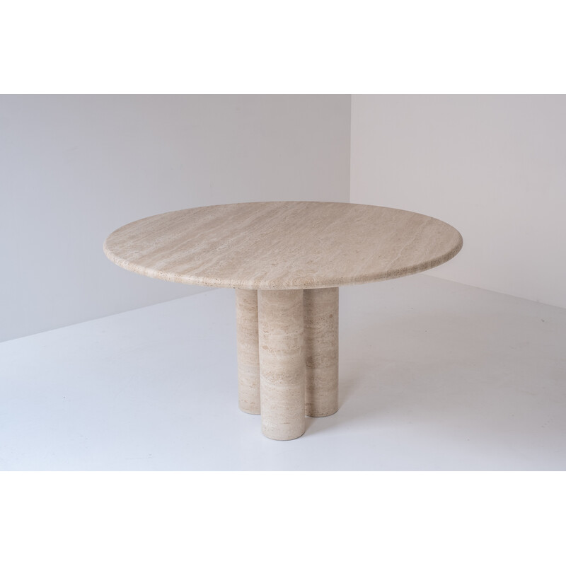 Vintage Il Colonnato travertine round dining table by Mario Bellini for Cassina, Italy 1970s