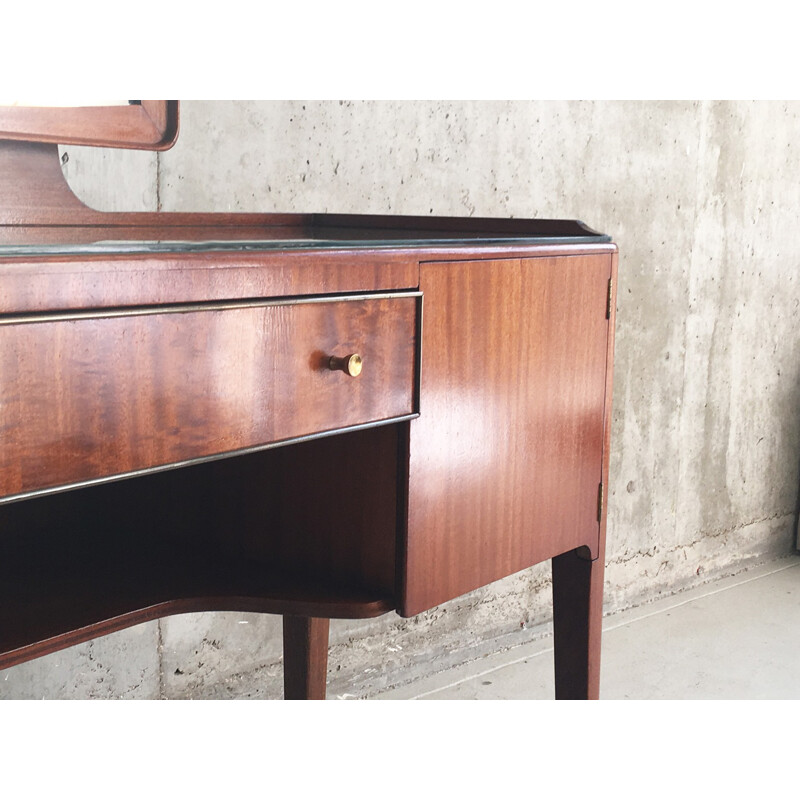 Heals mid century glass topped rosewood dressing table with brass detailing - 1960s